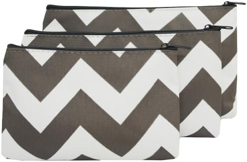 White & Grey Chevron Print 3pc Nesting Cosmetic Case (Gray)