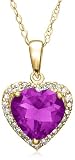 10k Yellow Gold, February Birthstone, Amethyst and Diamond Heart Pendant