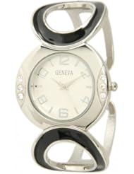 Geneva Womens Rhinestone-accented Bracelet Style Metal Bangle Watch - Black