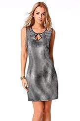 Sleeveless Polyester Plaid Print Bodycon Dress/Party Dress 