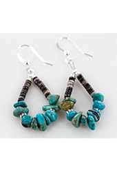 $80 Retail Tag Authentic Made By Charlene Little Navajo .925 Sterling Silver Hook Natural Kingman Turquoise HEISHI HOOP Earrings