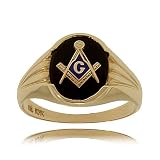 Thumbnail image for Gents Masonic Ring 10K Gold Black Onyx Oval Signet Top