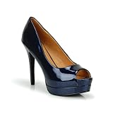 Peep Toe Platform High Heel Stiletto Pump Dark Blue