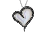 Mother of Pearl Heart Pendant with Black Diamonds in 10K White Gold with Chain