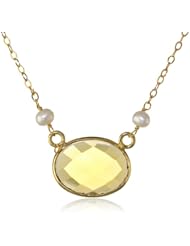 Gold over Silver White Freshwater Cultured Pearl and Small Bezel Bead Chain Necklace, 16"+2" Extender