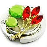womens diamond bracelets-Foldable Purse Hook Hanger Flower Design Green Red Crystals