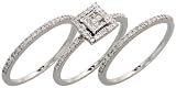 14k White Gold 3-Piece Wedding Ring Set, w/ 0.60 Carat Brilliant Cut & Invisible Set Diamonds, 1/4″ (7mm) wide
