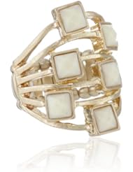 RAIN Gold and White Square Adjustable Ring