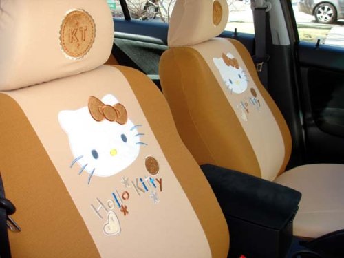 Holiday Season- free upgrade to "priority mail" hello kitty universal car seat cover - 10pcs full set..beige - FREE gift of Non-slip Dash Grip Pad mat