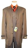 Steve Harvey Taupe with Olive Undertone Cognac Windowpane Super 120's Wool Wideleg Suit By Zanetti