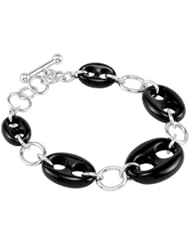 Lux Sterling Silver Genuine Onyx Marine Link Bracelet