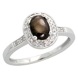 14k White Gold Oval-shaped Stone Ring, w/ 0.16 Carat Brilliant Cut Diamonds & 0.77 Carat Oval Cut (7x5mm) Star Sapphire Stone, 3/8 in. (10mm) wide