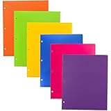 JAM Paper&reg; Heavy Duty 3 Hole Punch 2 Pocket Plastic School Presentation Folders (Back To School Deal!) - Assorted Fashion Colors - Pack of 6 Folders
