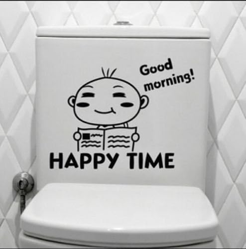 Toilet Lid Cover Bathroom Removable Bathroom Decal Decor Toilet Seat Wall Sticker Vinyl Art Wallpaper Happy Time 29cm X 28cm