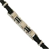 Bracelet Stainless Steel and Black Rubber Link Gift Box 8.5" by Bucasi SALE