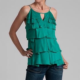 BCBG Green Ruffled Layered Tank Top, Large