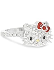 Hello Kitty by Simmons Jewelry Co. Czech Crystals Flat Pave Face and Red Girls Bow Ring, size 7