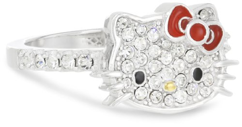 Cheap Girls Jewelry Hello Kitty by Simmons Jewelry Co. Czech Crystals Flat Pave Face and Red Girls Bow Ring, size 7 For Sale