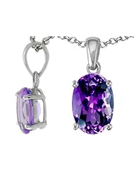 Tommaso Design (tm) Oval 8x6mm Genuine Amethyst Pendant in 14 kt White Gold