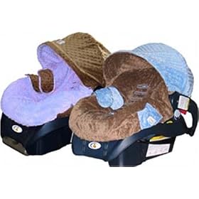 Infant Carrier Car Seat Cover Blue and Brown Minky