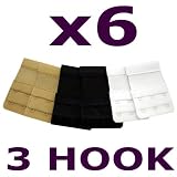 Bra Strap Extenders x6 - 3 HOOK - (2xBlack, 2xWhite, 2xNude).  Don't Throw Away That Tight BRA!