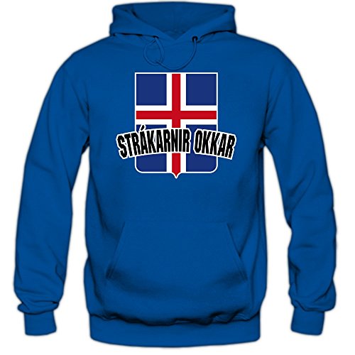 Island EM 2016 #4 Kapuzenpullover | Fußball | Herren | Strákarnir Okkar | Trikot | Nationalmannschaft, Farbe:Blau (Royalblue F421);Größe:L