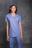 41RvpNEzuqL. SL160  Scrubs Cherokee Workwear Womens Scrub Set with Mock Wrap Top and Low Rise Flare Leg Pant (Ceil Blue, Medium) Reviews