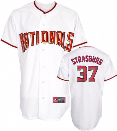 Majestic Stephen Strasburg Washington Nationals Replica Jersey-#37 White (Large)
