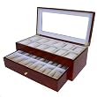 Watch Box for 24 Watches Burlwood Matte Finish XL Wide Compartments Soft Cushions Clearance Large Watches Window Watch Box for 24 Watches Burlwood Matte Finish XL Wide Compartments Soft Cushions Clearance Large Watches Window