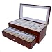 Watch Box for 24 Watches Burlwood Matte Finish XL Wide Compartments Soft Cushions Clearance Large Watches Window