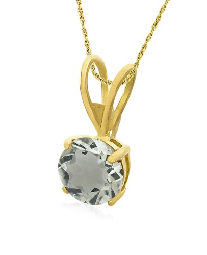 Gold Overlay Sterling Silver 8mm Round Green Amethyst Pendant w/ Light Rope Chain, 18