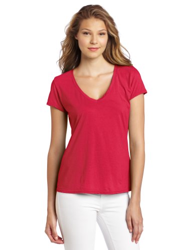 Michael Stars Women’s Short Sleeve Fitted V-Neck Shirt, Watermelon, One Size