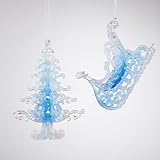 IMAGE OF Club Pack of 24 Blue Cameo Tree and Sled Filigree Christmas Ornaments 4.75