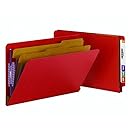 Smead End Tab Pressboard Classification File Folder with SafeSHIELD&reg; Fasteners, 2 Dividers, 2" Expansion, Legal Size, Bright Red, 10 per Box (29783)