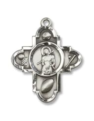 Sterling Silver St. Sebastian Pendant Stainless Silver Heavy Curb Chain Cross Crucifix Medal