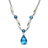 Sterling Silver and 14k Yellow Gold Diamond and Swiss Blue Topaz Necklace (0.02 cttw, I-J Color, I3 Clarity), 15