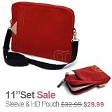 11 Sleeve 2.5 Hard Drive Pouch Red Set / Suede Laptop Computer Notebook Macbook Netbook Case Shoulder Strap Bag by miim
