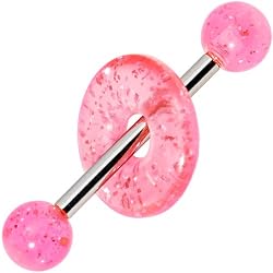 Pink Glitter Lifesaver Barbell Tongue Ring