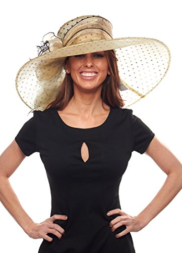 Polka Dot Wide Brim Organza Derby Hat with Jewel Accents