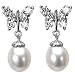Sunlight Butterfly Pearl Drop Platinum Overlay CAREFREE Sterling Silver Earrings, White