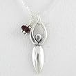 Small Lunar Goddess Pendant in Sterling Silver with Garnet Bead on a 16" Box Chain, #8503