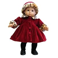 Red Velvet Coat and Hat with Leopard Print Fur Trim. Fits 15 Dolls like Bitty Baby® and Bitty Twin®