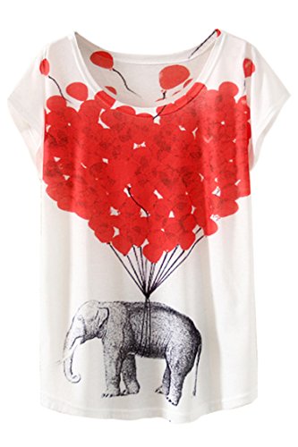Cutiefox® Women's Loose Fitted Printed Crew Tee T-shirts Tops