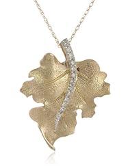 10k Yellow Gold and Diamond Leaf Pendant Necklace (1/10 cttw, I-J Color, I2-I3 Clarity), 18"