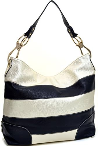 Dasein Striped Rhinestone Studded Flat Bottom Hobo Shoulder Bag with Removable Handle
