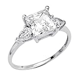 14K White Gold Solitaire Princess CZ Cubic Zirconia High Polish Finish Ladies Wedding Engagement Ring Band