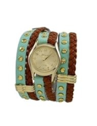 Geneva Platinum 12961812 Designer Inspired Braided Leather Wrap Watch-GREEN/BROWN