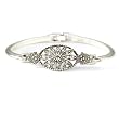 Art Deco Look Crystal Floral Motif Antiqued Silver Tone Bracelet