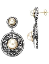 Pair 05.00/08.00 Mm Sterling Silver & 14K Yellow Gold Freshwater Cultured Pearl Earrings