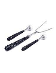 Nickel Free Sterling Silver Pendant & Earring Sets Black CZ Hanging Set